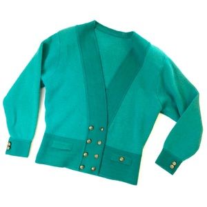 VINTAGE EMERALD GREEN CARDIGAN W/ SHOULDER PADS